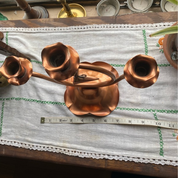 VTG Gregorian Copper Candelabra- Mid Century, 1950’s! 3 Arms Hanging Snuffer! - Picture 12 of 14